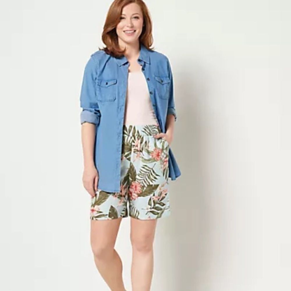 New Denim & Co Naturals Linen Blend Tropical Shorts sz XS